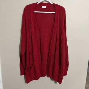 Pink Lily Cozy Red Oversized Cable Knit Open Front Long Cardigan size M/L
